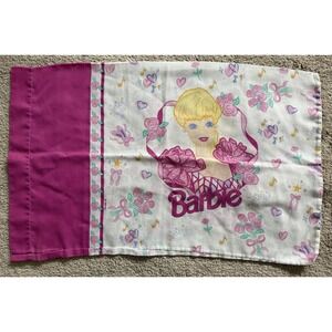 Vintage 1995 Barbie Pink Princess Floral Standard Size Pillowcase 19"x 30"